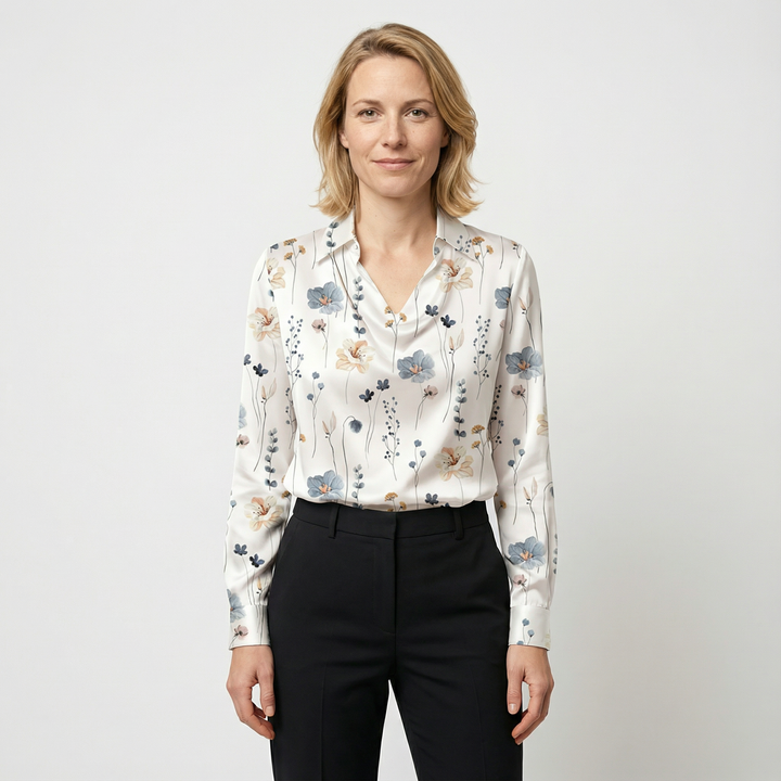 Damen Satinbluse Elegant Figurbetont