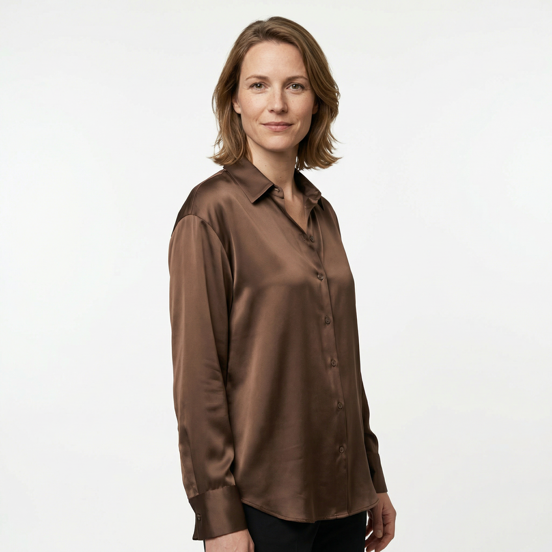 Damen Satinbluse Seide Elegant Herbst