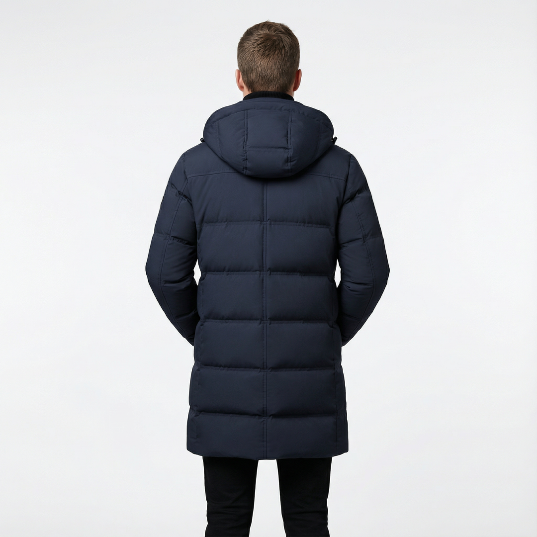 Herren Navy Lange Puffer Parka