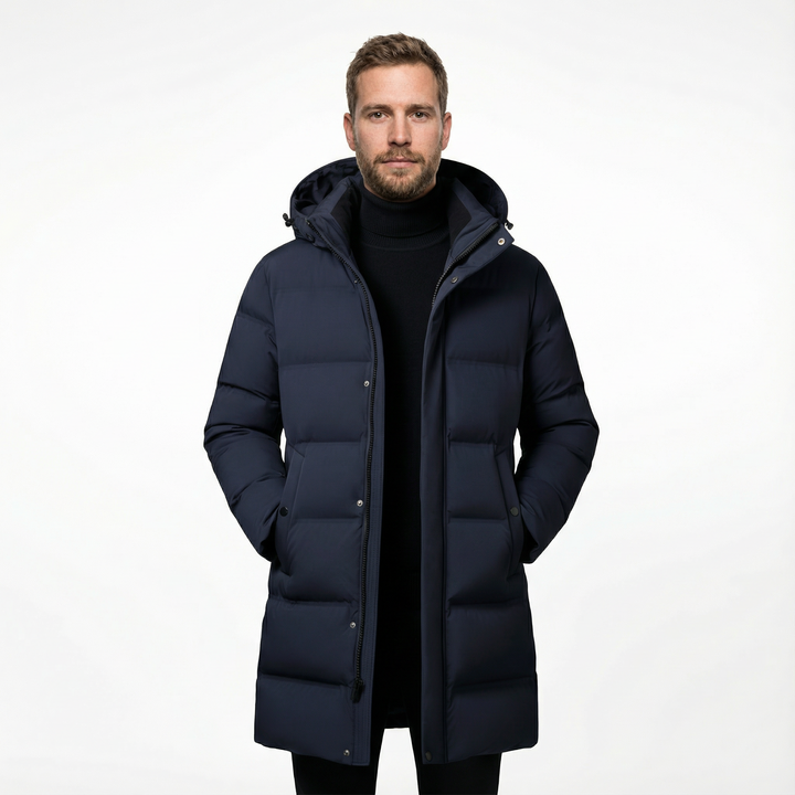 Herren Navy Lange Puffer Parka