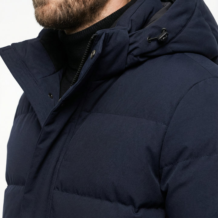 Herren Navy Lange Puffer Parka