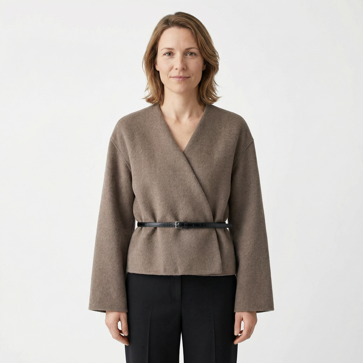 Damen Eleganter Wickel-Strickpullover
