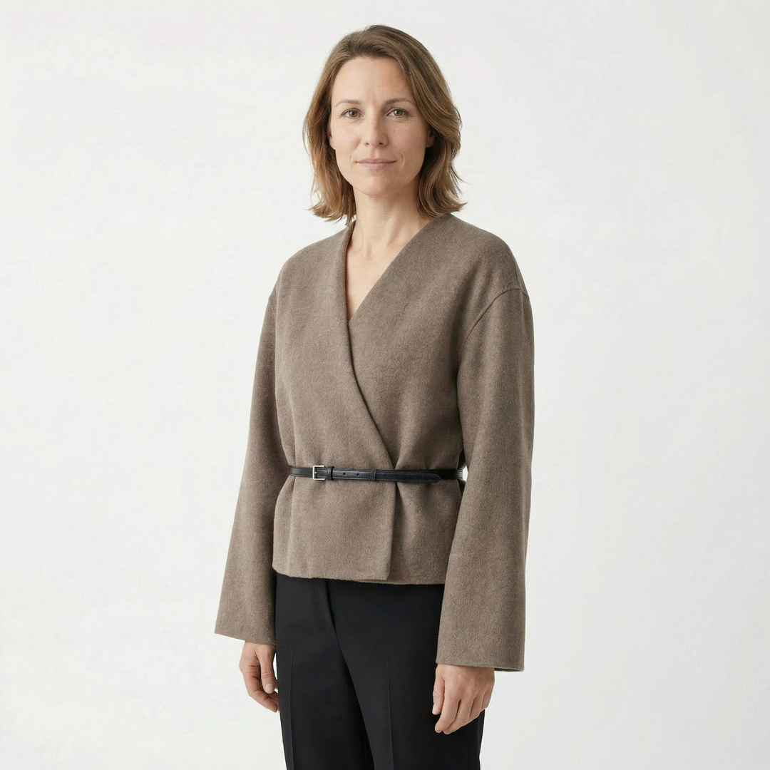 Damen Eleganter Wickel-Strickpullover