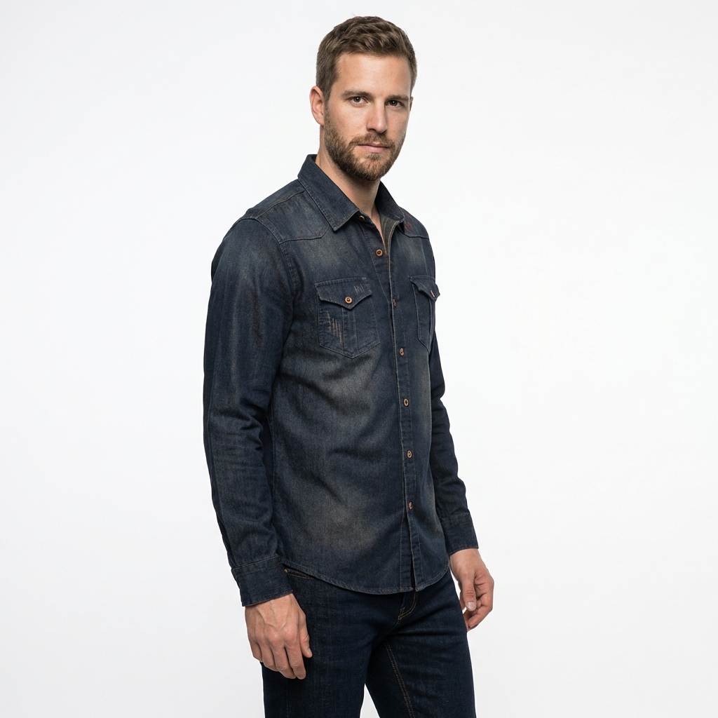 Herren Denim Hemd Slim Fit Langarm
