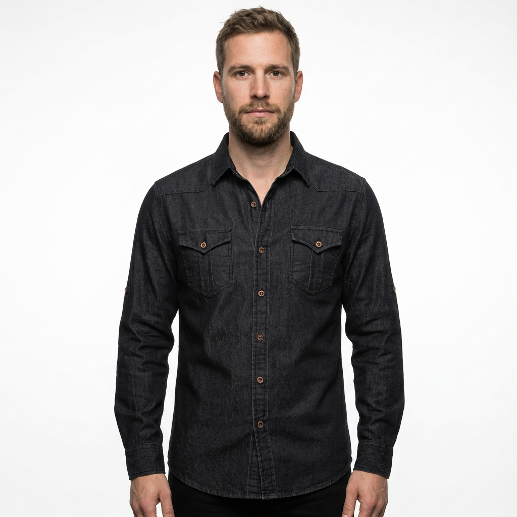Herren Denim Hemd Slim Fit Langarm