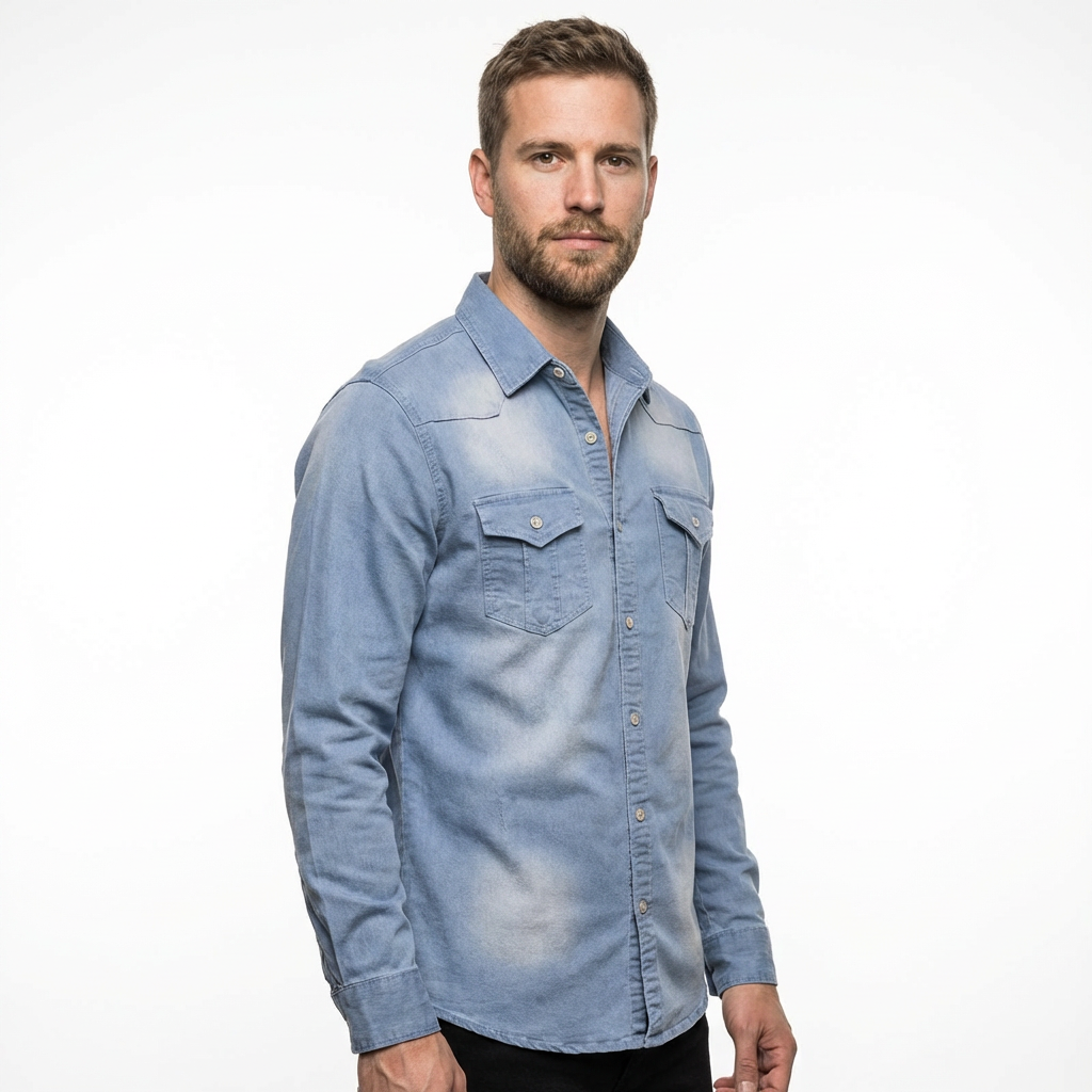 Herren Denim Hemd Slim Fit Langarm