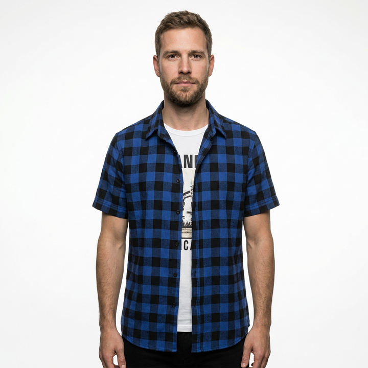 Herren Kurzarm Hemd Kariert Casual