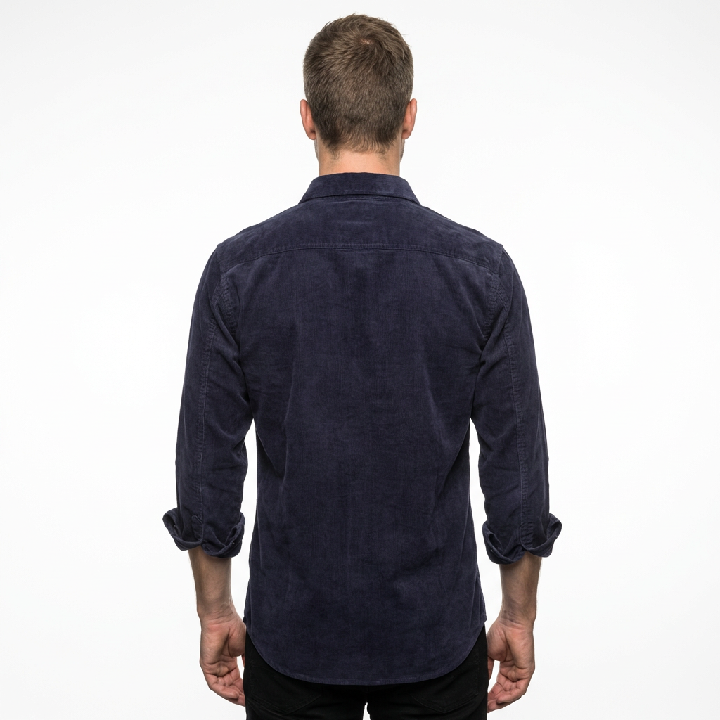 Herren Cordhemd Marineblau, Seitenansicht Slim Fit