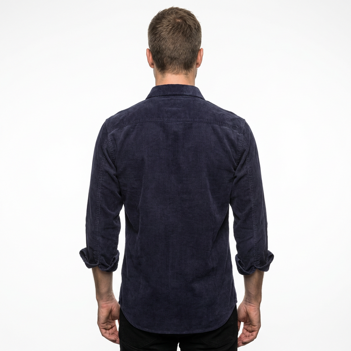 Herren Cordhemd Marineblau, Seitenansicht Slim Fit