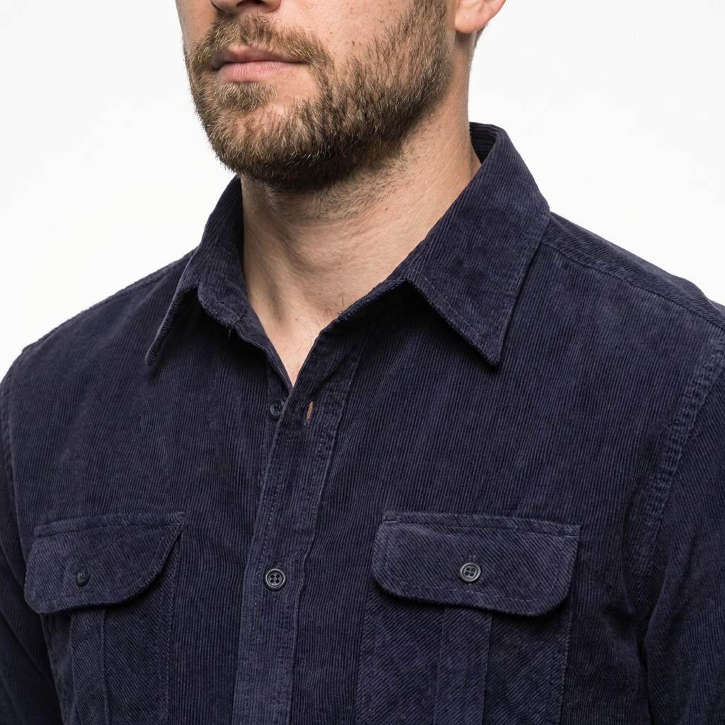 Herren Cordhemd Olivgrün Slim Fit, Langarm, Frontalansicht