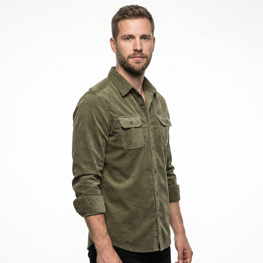 Herren Cordhemd Braun Slim Fit, Frontalansicht Langarm