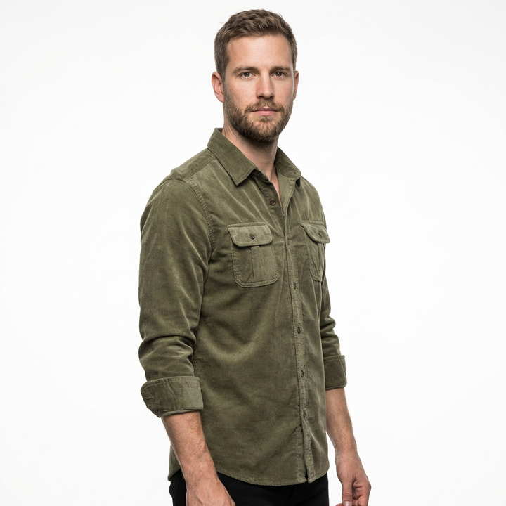 Herren Cordhemd Braun Slim Fit, Frontalansicht Langarm