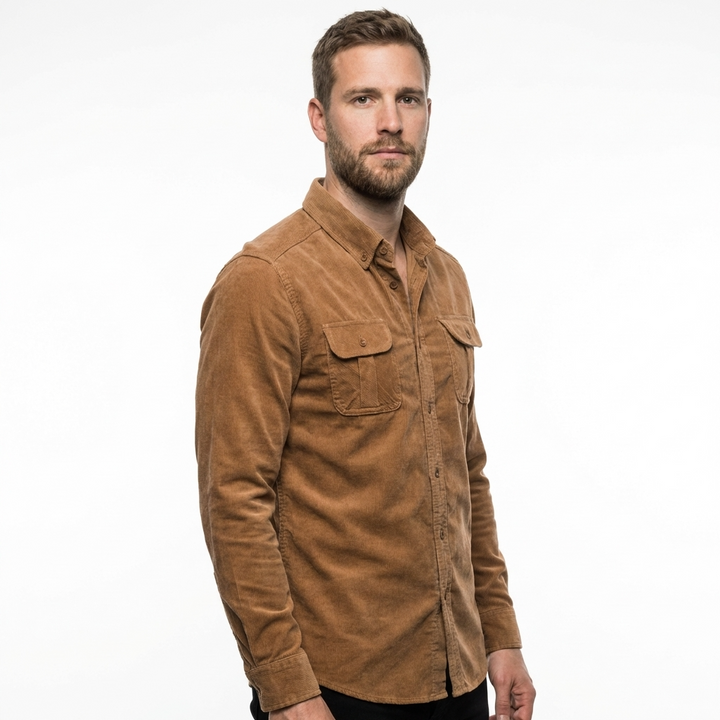 Herren Cordhemd Dunkelgrau Slim Fit, Frontalansicht Langarm