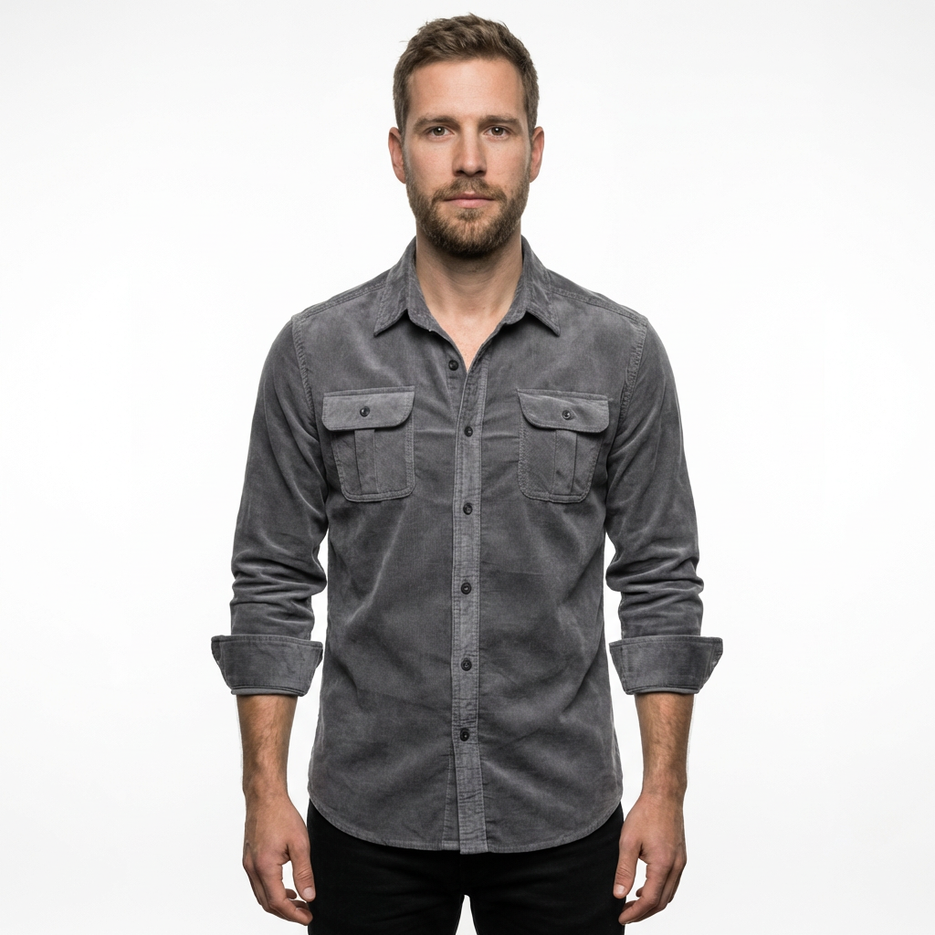 Herren Cordhemd Dunkelgrau, Seitenansicht Slim Fit