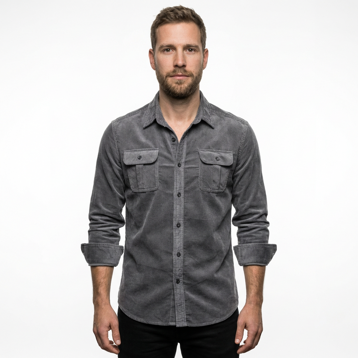 Herren Cordhemd Dunkelgrau, Seitenansicht Slim Fit