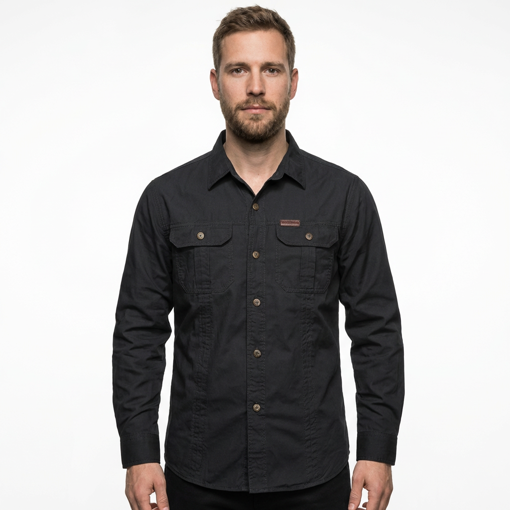 Herren Cargo-Hemd Schwarz, Outfit-Styling, lässiger Look