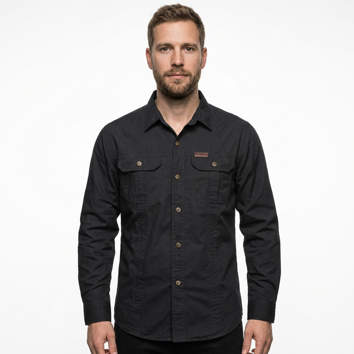 Herren Cargo-Hemd Schwarz, Outfit-Styling, lässiger Look