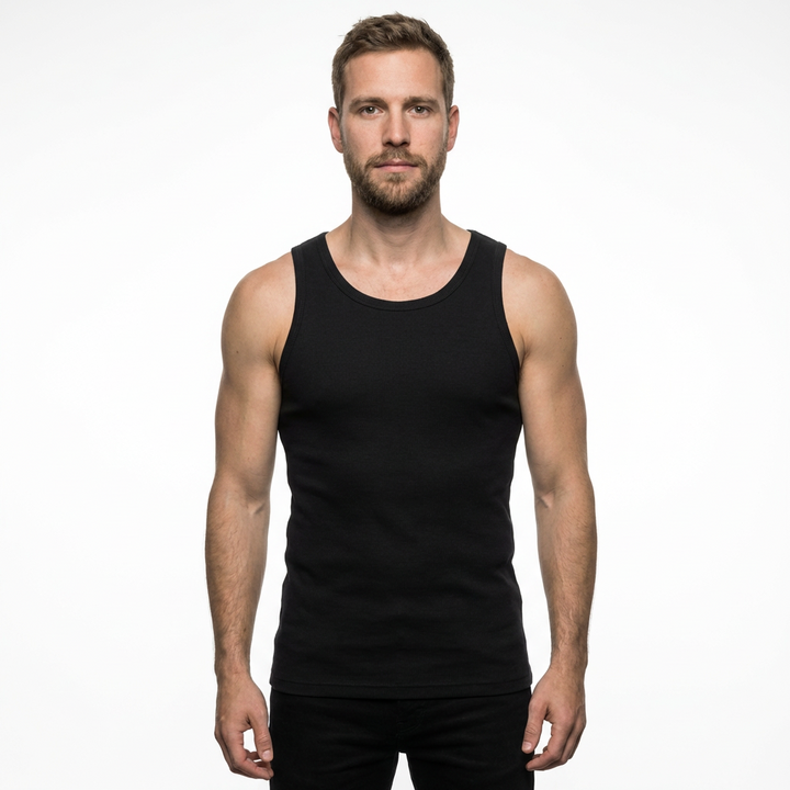 Herren-Tanktop Schwarz Slim Fit, Frontansicht