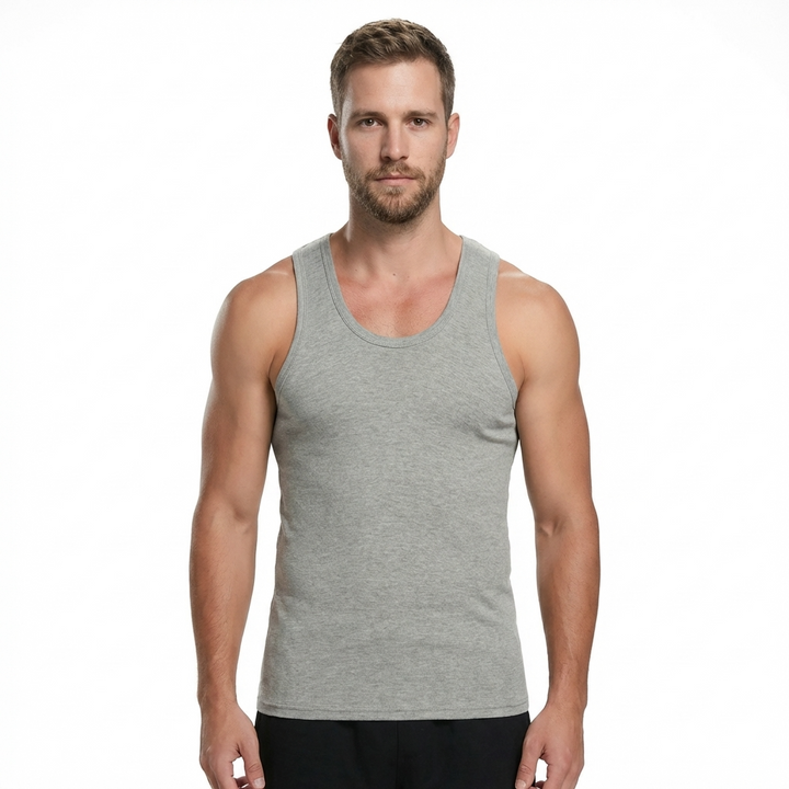 Herren-Tanktop Weiß Slim Fit ärmellos, Frontansicht
