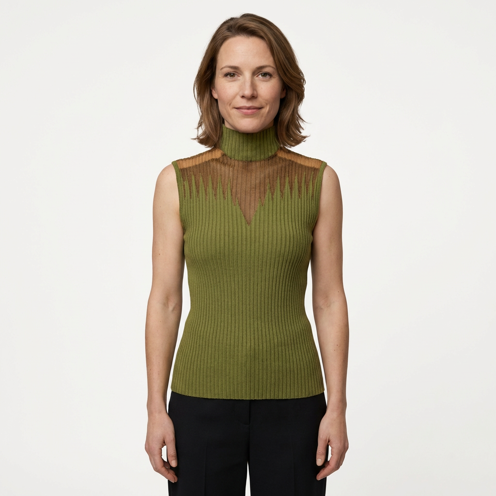 Ärmelloses Rippenstrick-Crop-Top mit Rollkragen, Weiß, Frontansicht