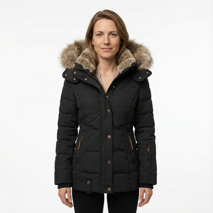 Damen Winter Steppjacke mit Kunstfell