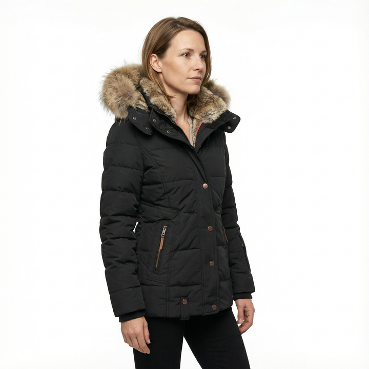 Damen Winter Steppjacke mit Kunstfell