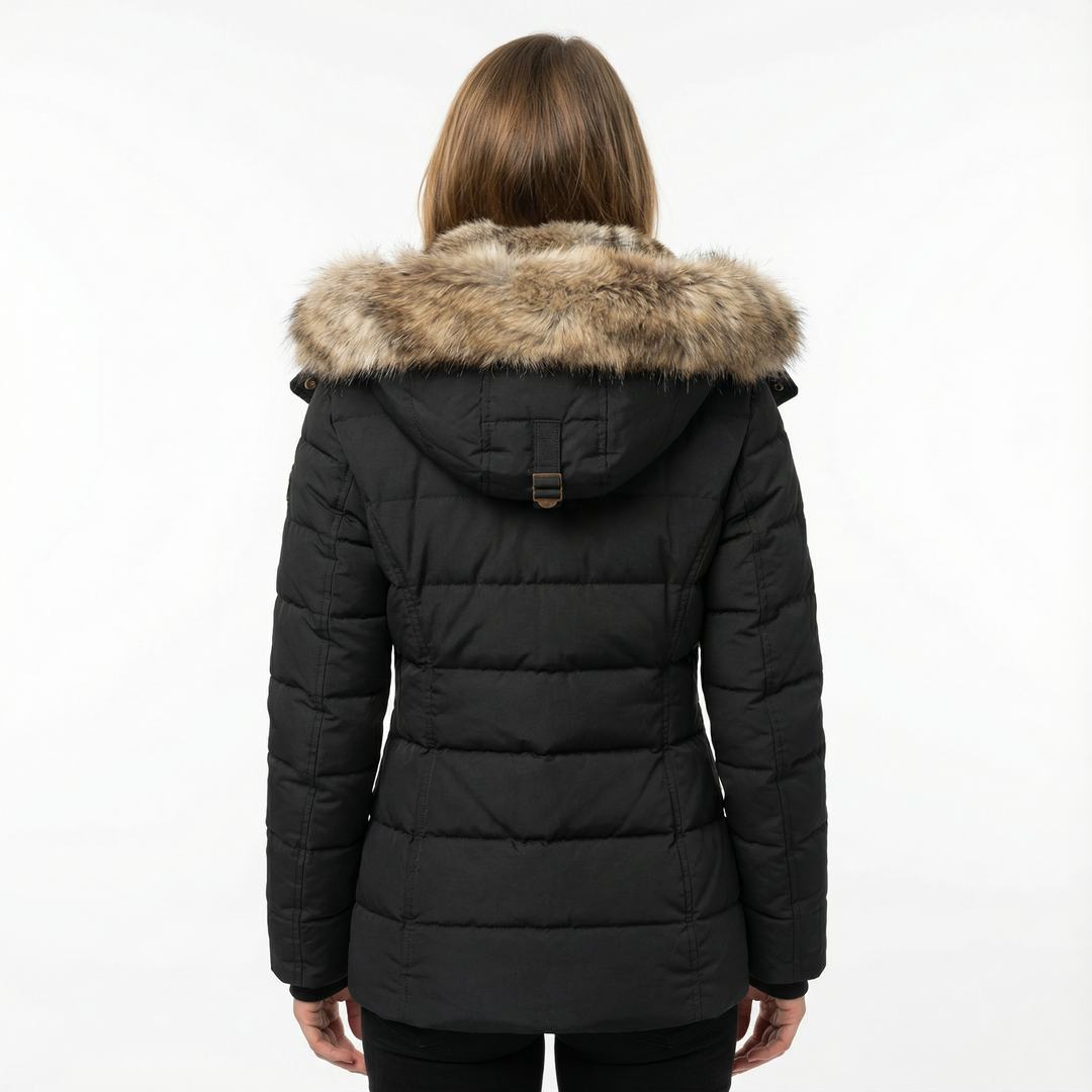 Damen Winter Steppjacke mit Kunstfell