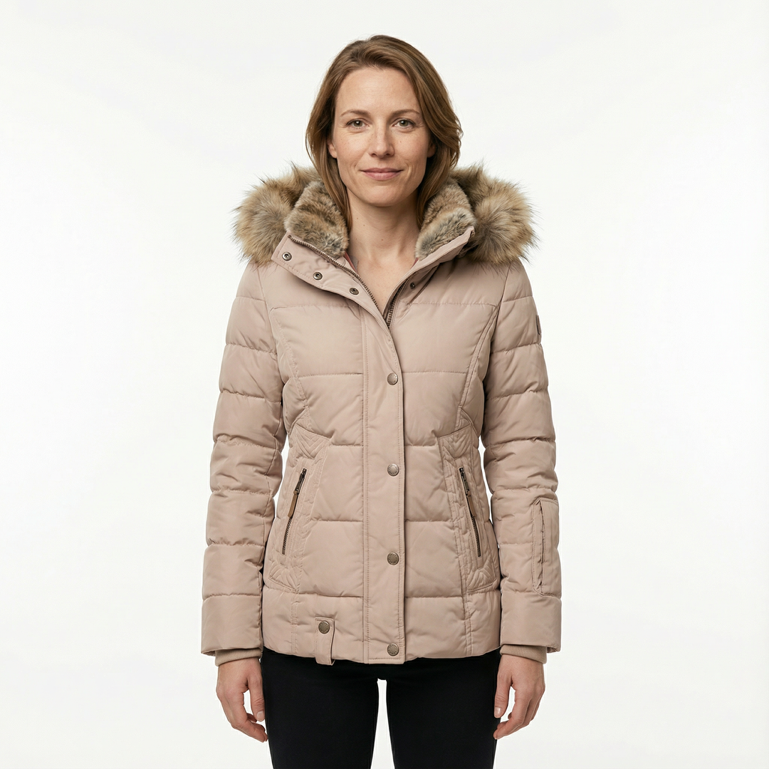 Damen Winter Steppjacke mit Kunstfell