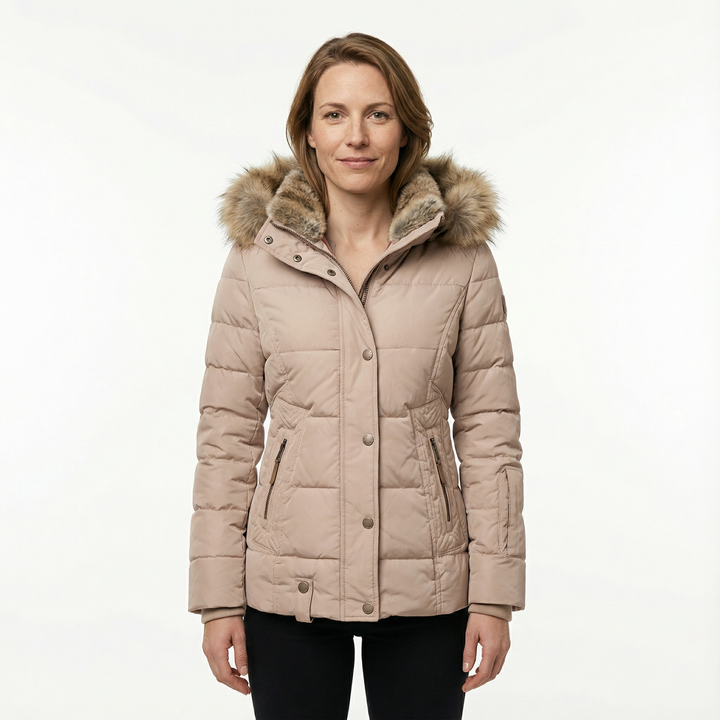 Damen Winter Steppjacke mit Kunstfell