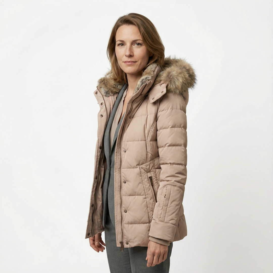 Damen Winter Steppjacke mit Kunstfell