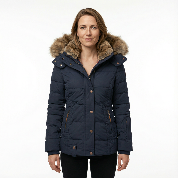 Damen Winter Steppjacke mit Kunstfell