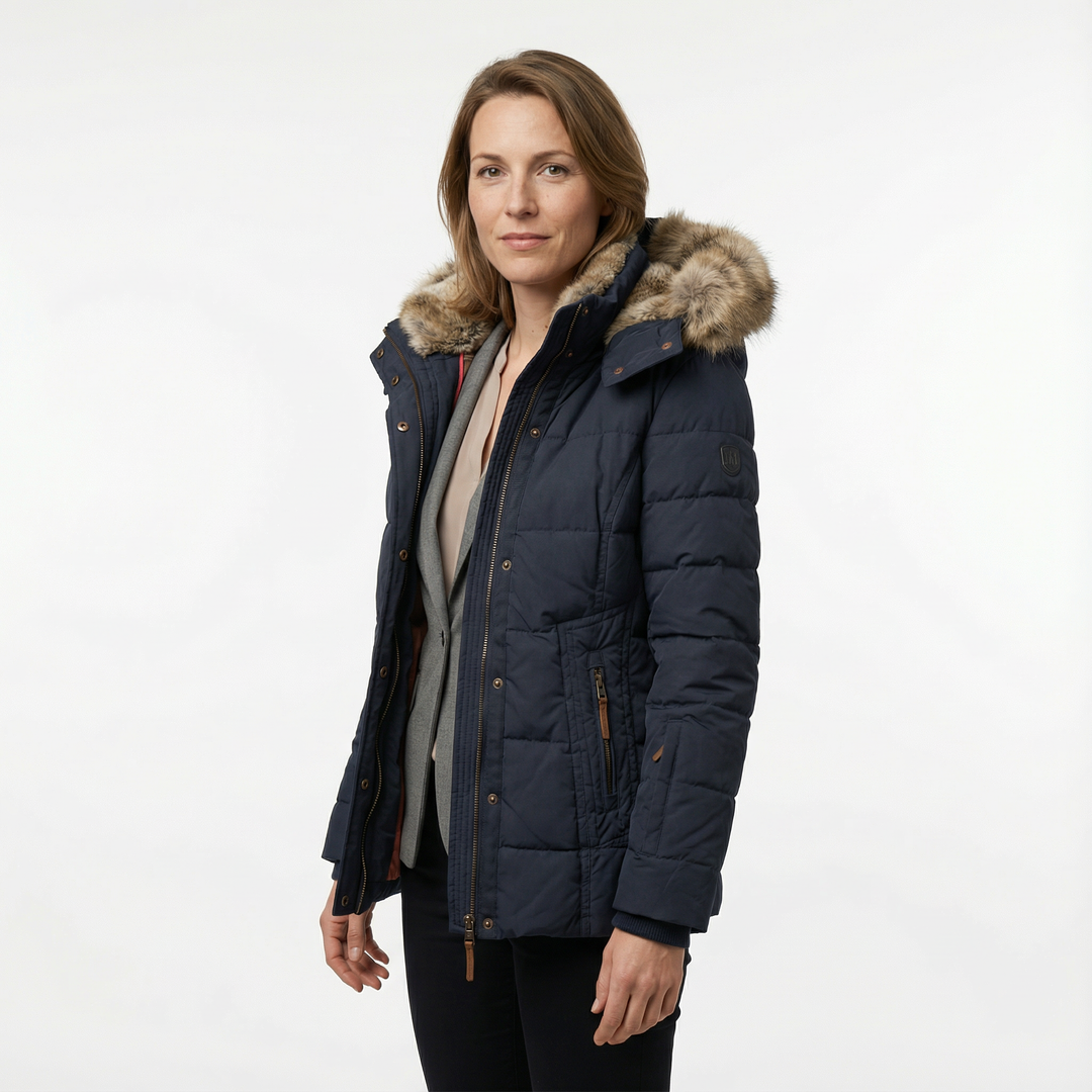 Damen Winter Steppjacke mit Kunstfell