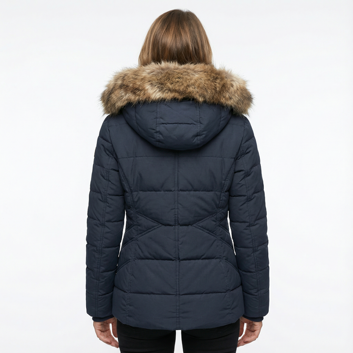 Damen Winter Steppjacke mit Kunstfell