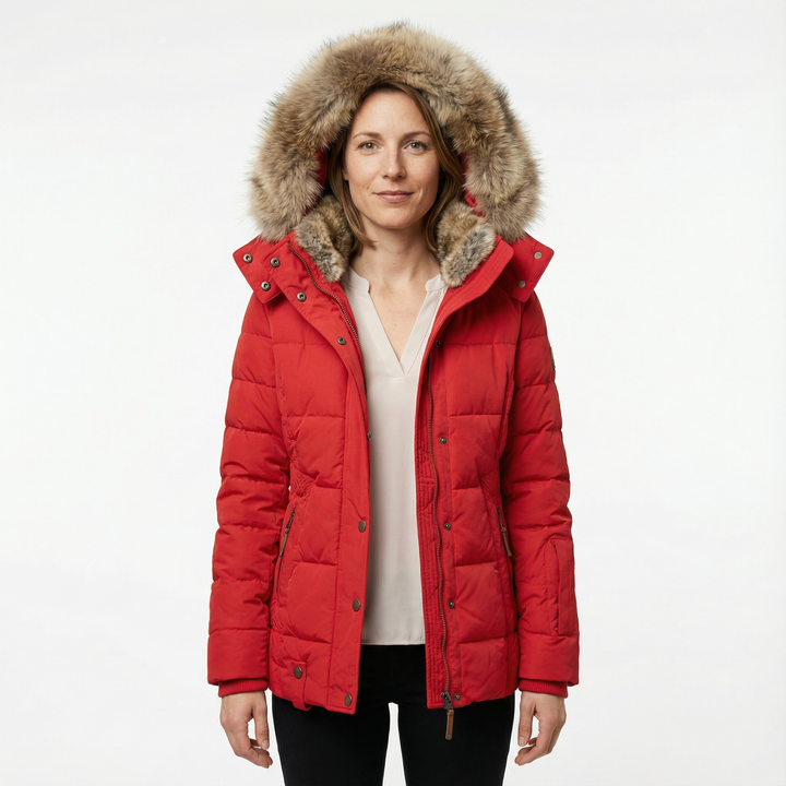 Damen Winter Steppjacke mit Kunstfell