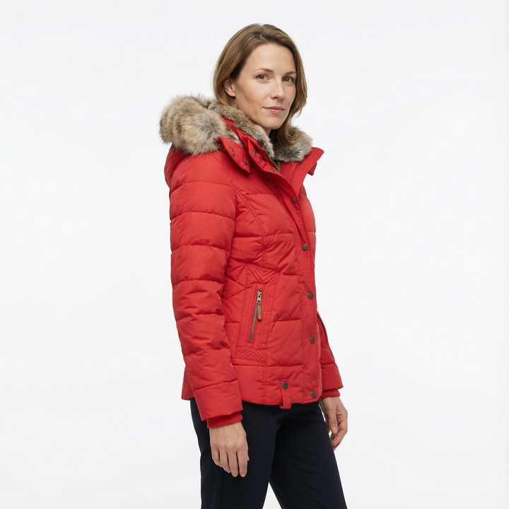 Damen Winter Steppjacke mit Kunstfell