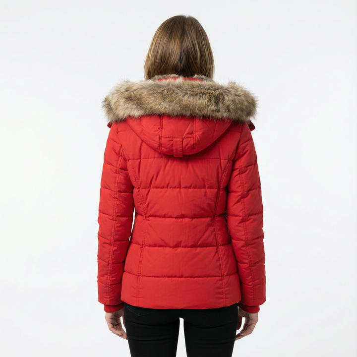 Damen Winter Steppjacke mit Kunstfell