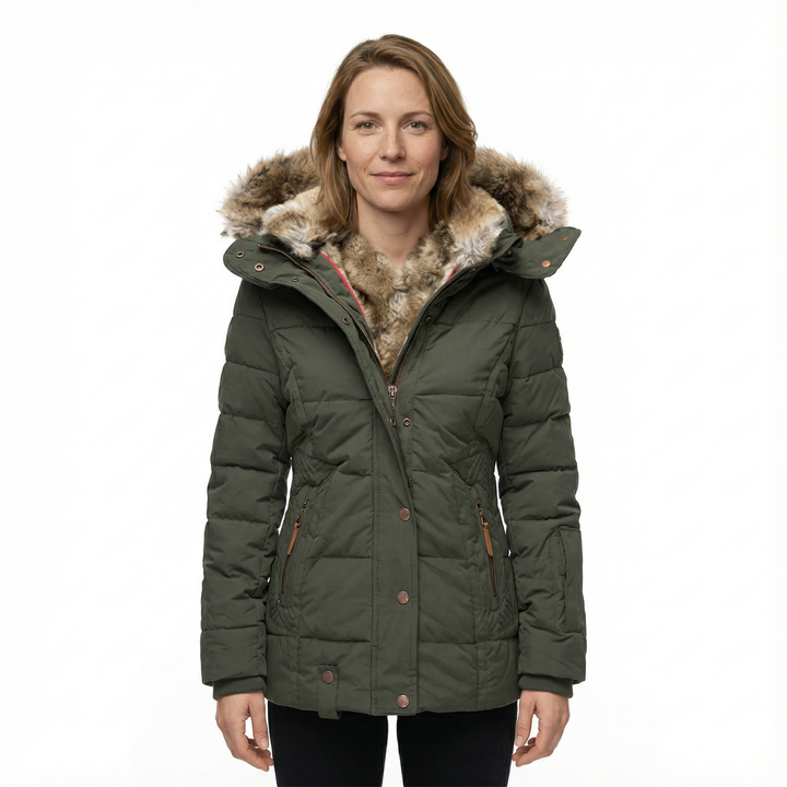 Damen Winter Steppjacke mit Kunstfell