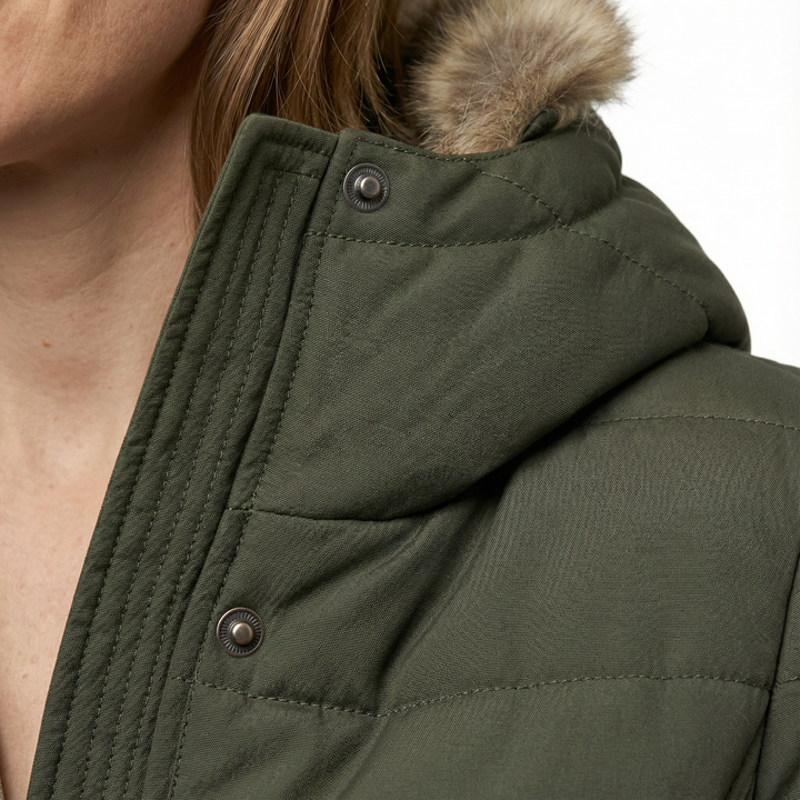 Damen Winter Steppjacke mit Kunstfell