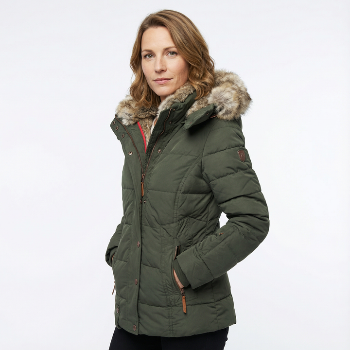 Damen Winter Steppjacke mit Kunstfell