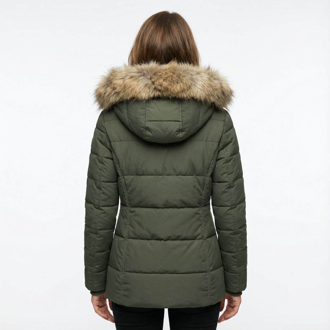 Damen Winter Steppjacke mit Kunstfell