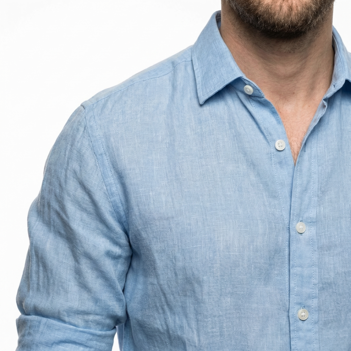 Herren-Leinenhemd in Hellblau, Rückenansicht, Loose Fit