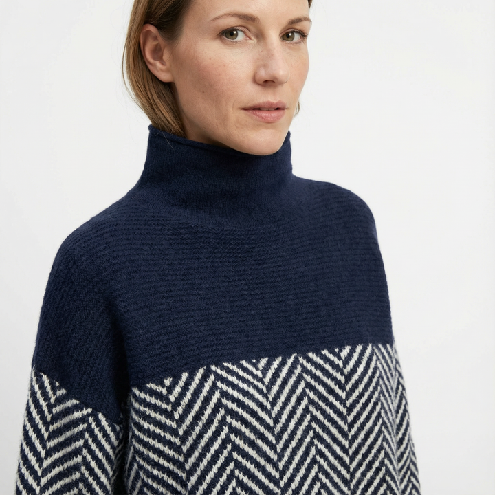 Damen Fischgrät Strickpullover Modern