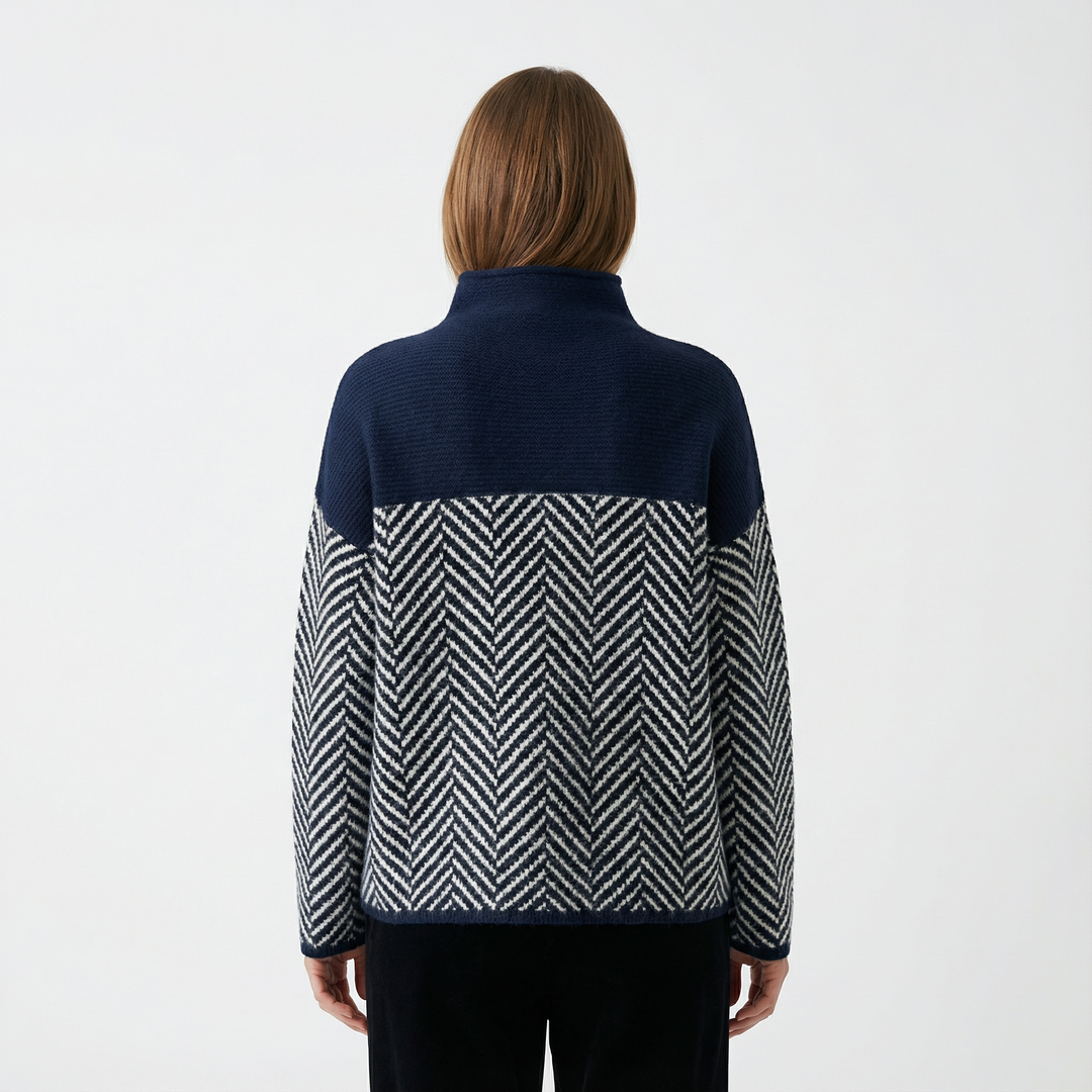 Damen Fischgrät Strickpullover Modern