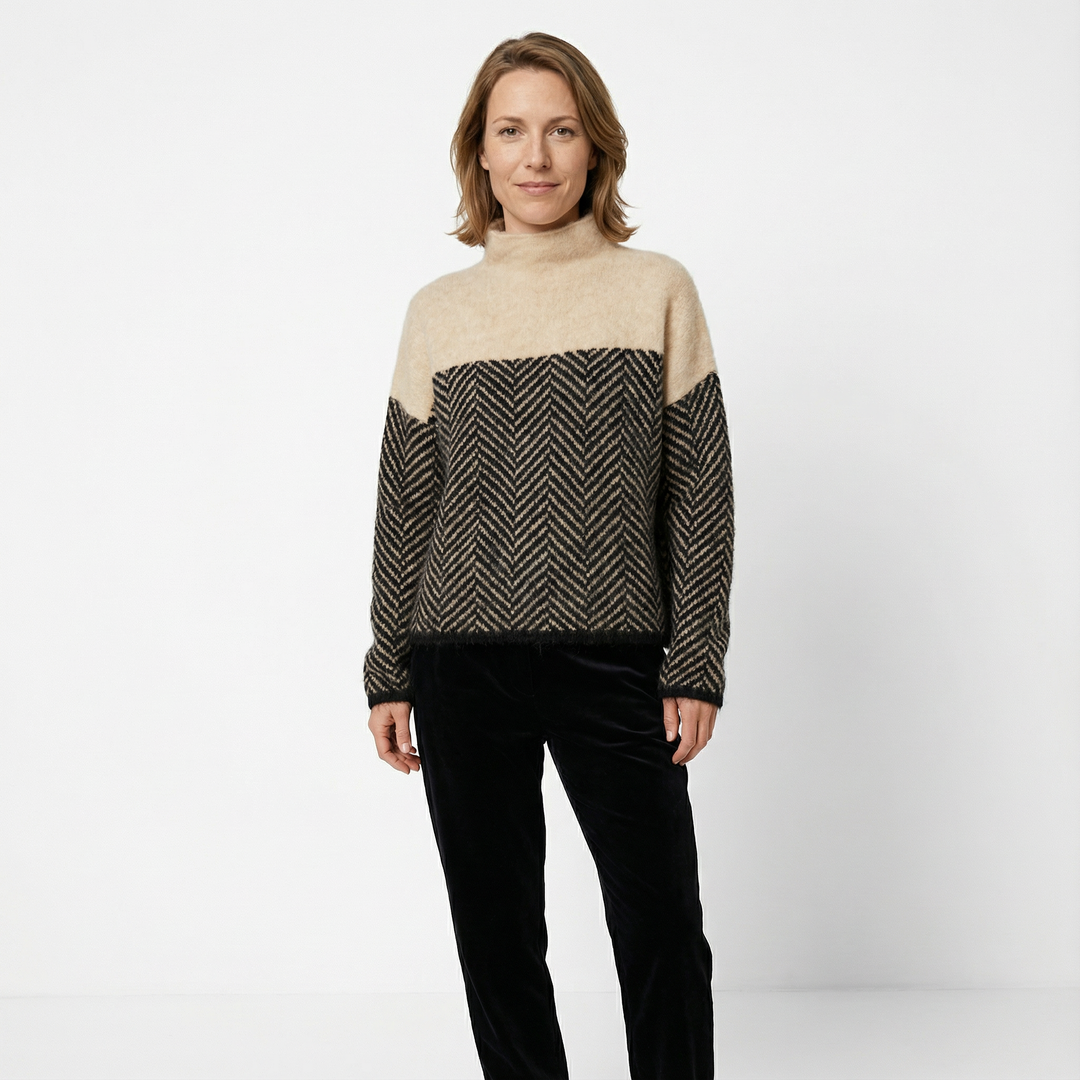 Damen Fischgrät Strickpullover Modern