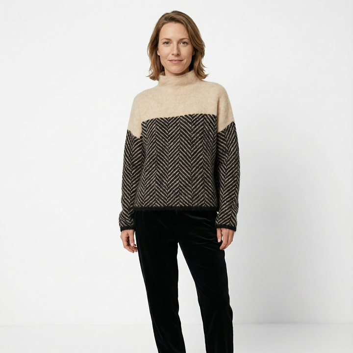 Damen Fischgrät Strickpullover Modern