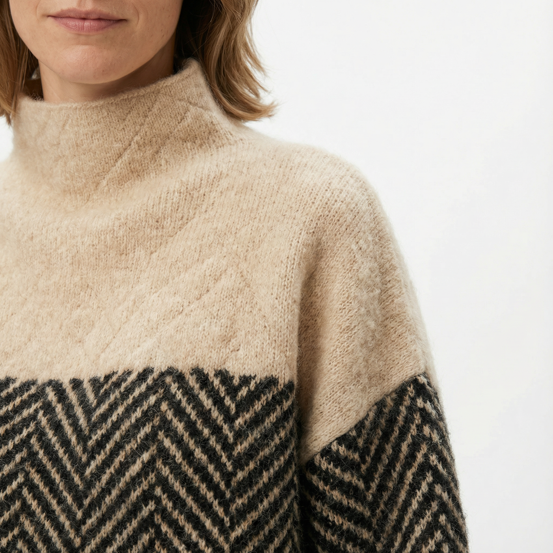 Damen Fischgrät Strickpullover Modern