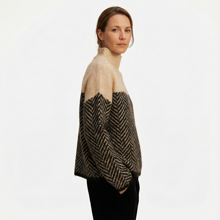 Damen Fischgrät Strickpullover Modern