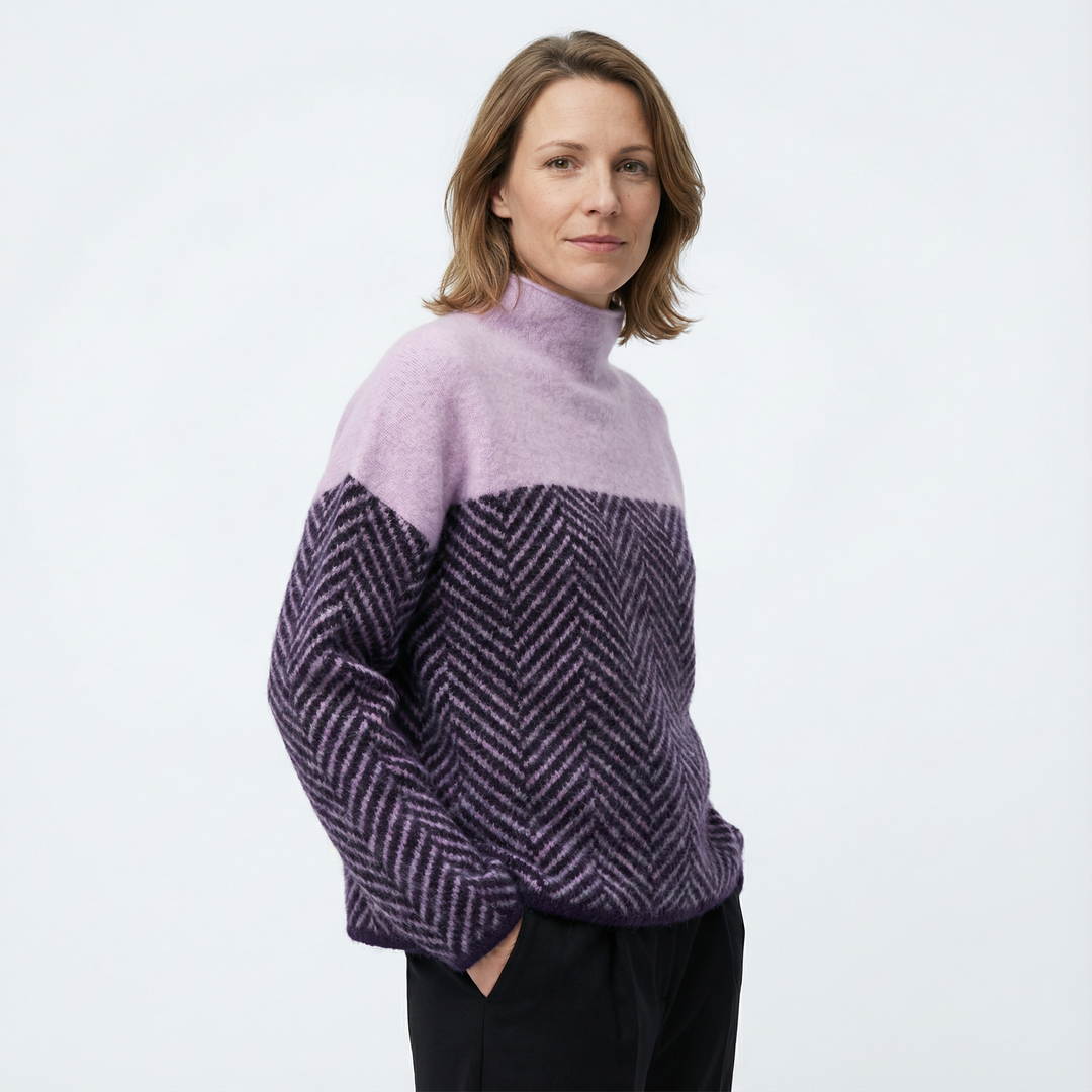 Damen Fischgrät Strickpullover Modern