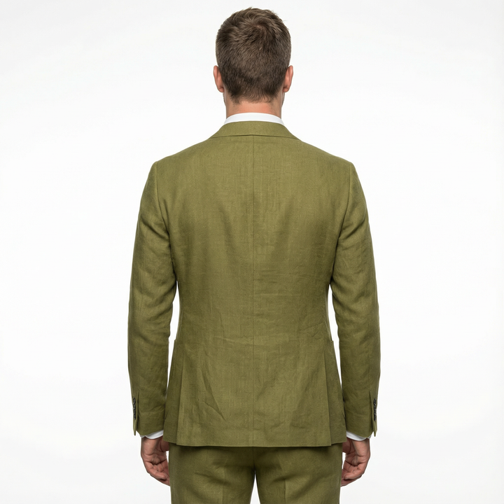 Herren Zweiteiler Anzug Olive – Rückenansicht, glatte Passform
