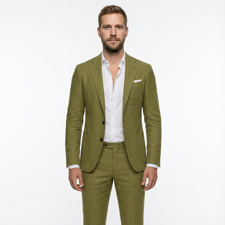 Herren Zweiteiler Anzug in Olivgrün – leichtes Strickgewebe, Slim Fit